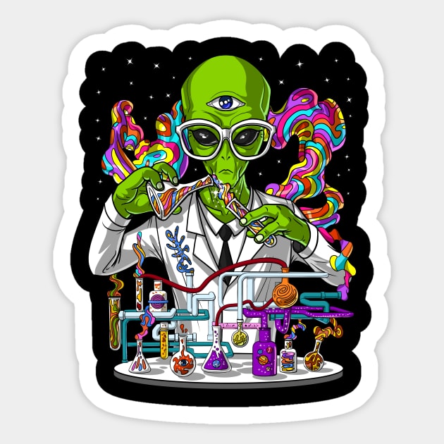 Alien Psychedelic Scientist Sticker by underheaven